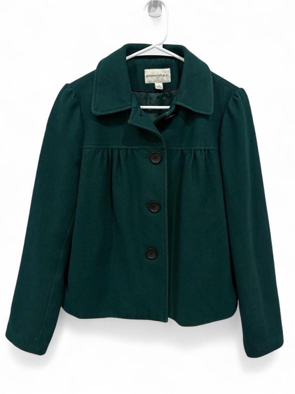 Banana Republic Dark Green Wool Blend Vintage Inspired Swing Coat Small Button